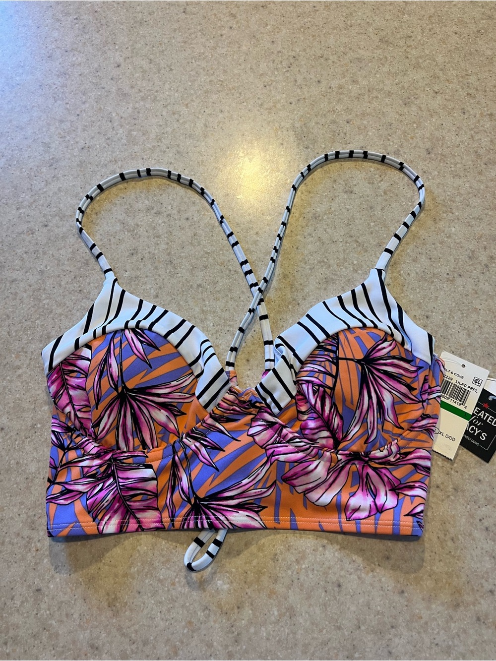 Salt + Cove Multicolor Striped Floral Bikini Top